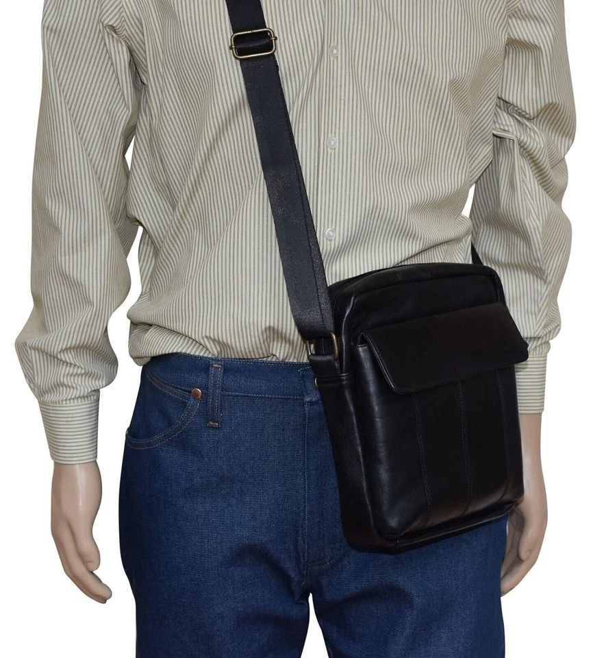 Bolso Bandolera Hombre Cuero Genuino Hombre Bolso de Hombro para Tabletas iPad, Viaje Foto 4 de 4