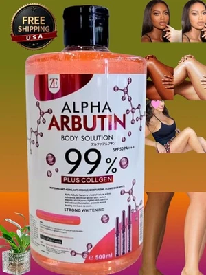 AHA Alpha Arbutin 99% Skin Solution Collagen Face Body Glow Serum, 500ml [USA Stock]