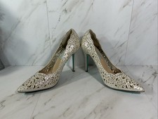 Blue By Betsey Johnson Dress Pump Sz 7.5 Silver Laser Cut Out BLING Blue Bottom
