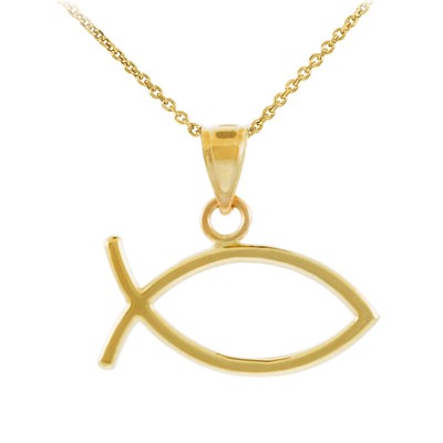 Massive Gold Ichthus Fisch Horizontal Anhänger Halskette