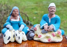Ton Figur Paar a. dem Markt aus &Auml;gypten alte Handarbeit Unikate Souvenir Sammler