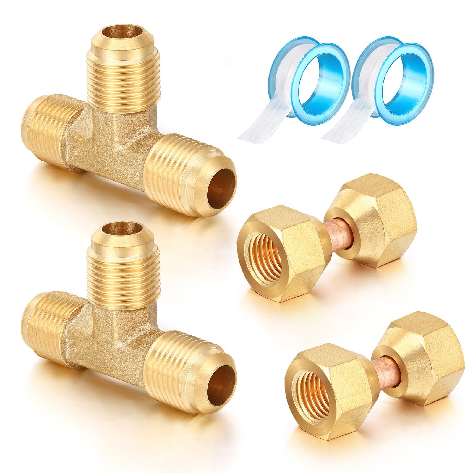 Brass Flare Tee Tube Fitting 3/8x3/8x3/8 Inch Female Swivel Adapter 8 PCS