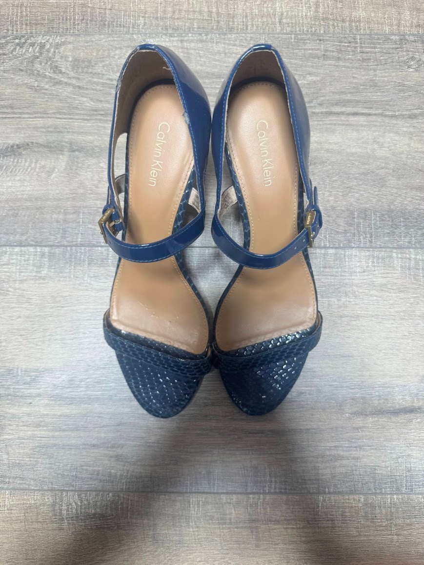 Calvin Klein Luigina Blue Patent Snake Embossed Leather Heels Women's Size 7 thumbnail 2