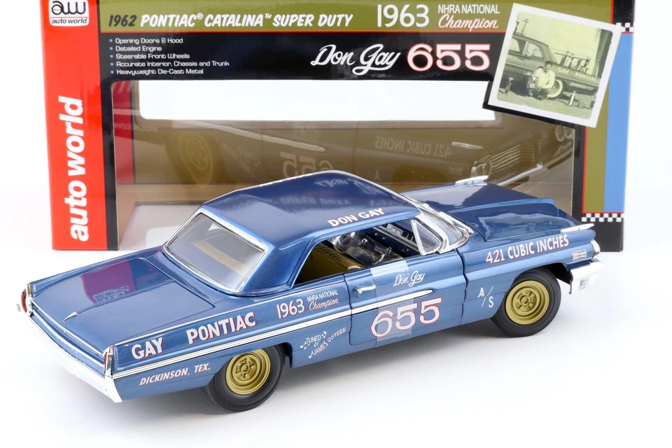1:18 Auto World 1962 Pontiac Catalina Super Duty #655 Don Gay blue metallic - Bild 3 von 4