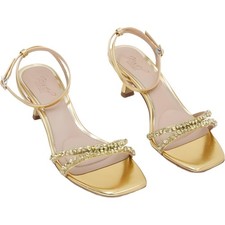 Jewel Badgley Mischka Nayla Kitten Heel Dress Sandals Gold Metallic Sz 8M