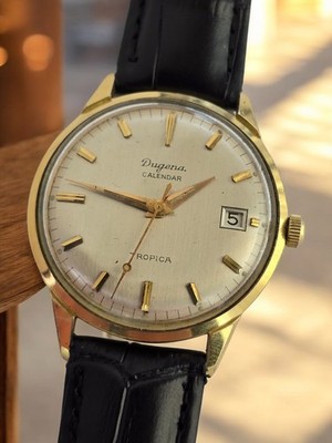 Vintage Uhr Dugena Tropica Calendar Mechanic Retro Made Deutschland Men's 