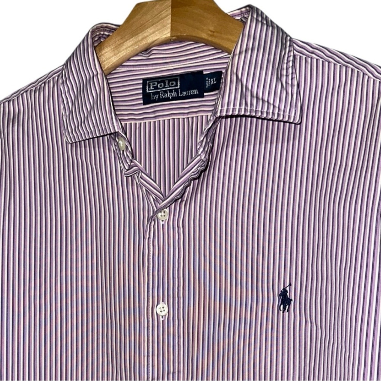 Polo Ralph Lauren Vintage Men’s XL Purple Blue White Striped Button Down Shirt