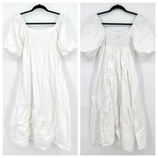 Faithfull The Brand Kiona Puff Sleeve White Tiered Peasant Dress Women's Size 2