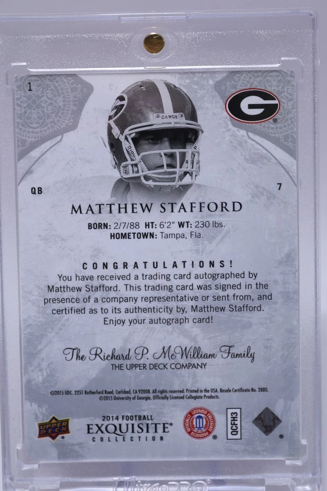 2014 Exquisite, Matthew Stafford, SP 3/7 Red, AUTO (On Card) - Image 3 of 4