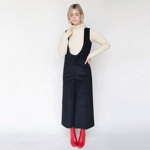knee length dresses for ladies Charcoal Black Cotton Flax Pinafore Midi Wrap Dress 50