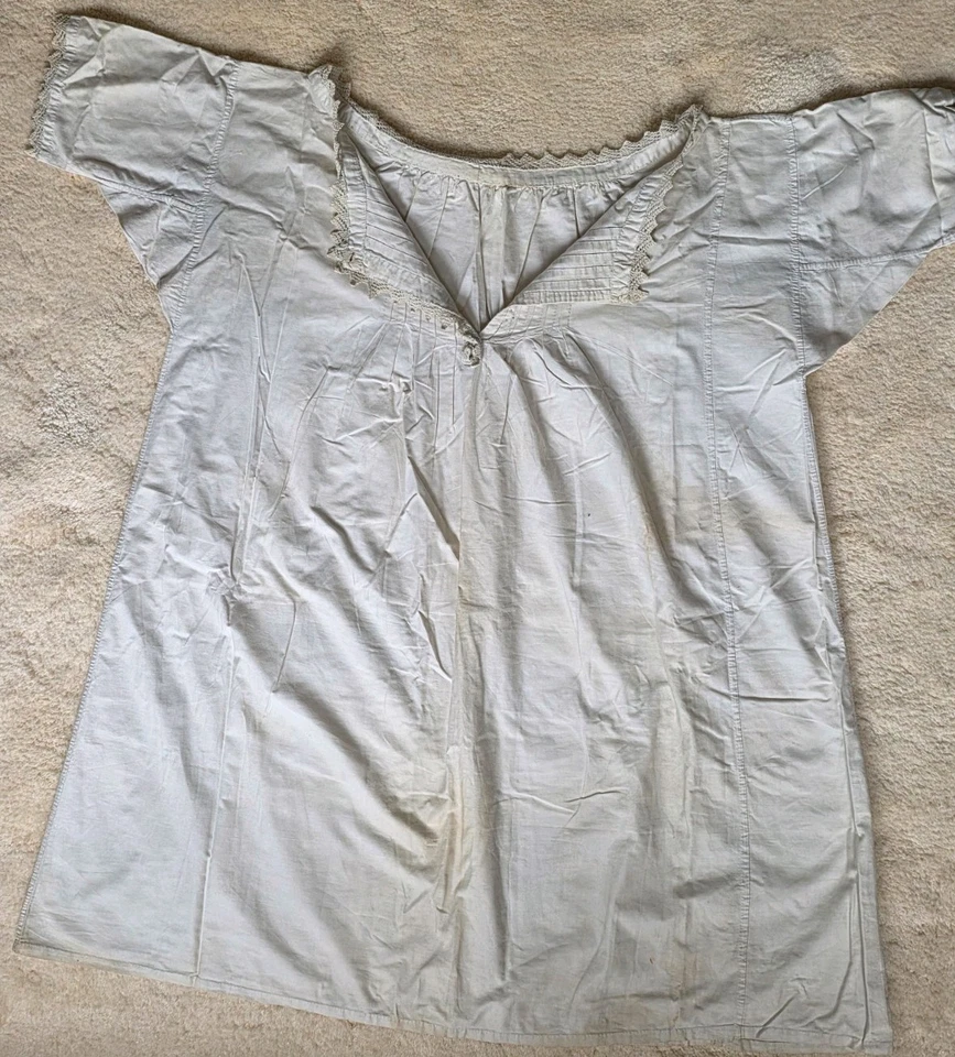 Antique Victorian? Heritage White Cotton Nightdress With Chrochet Lace Decor  - Image 2 of 4