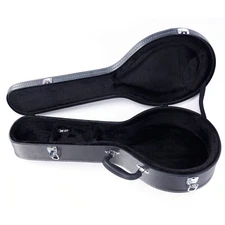 Hardshell Microgroove Pattern Leather Wood Mandolin Case Black A-Style