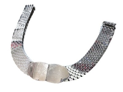 Vintage Metal Sparkle Mirror Mesh Belt Silver Fish Scales Adjustable Stretchy 33