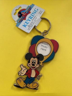 NEW: Vintage Disney Keychain Mickey Mouse Clear Plastic Picture Frame Key Chain