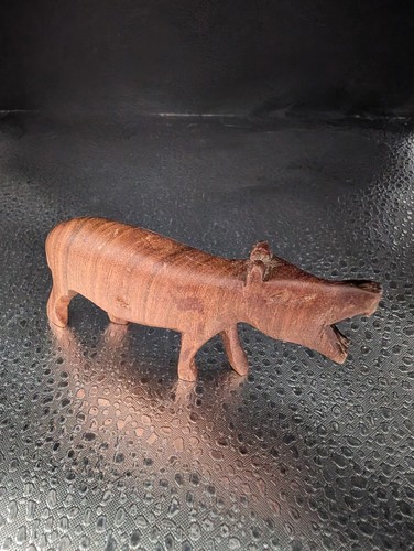 VTG Kenya Hand Carved Solid Wood Hippopotamus Figurine 3 1/2"L 1/2" W Read Desc