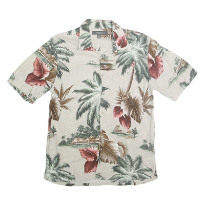 CROFT & BARROW Herren Beige Hawaiihemd M Rayon Tropenprint Kurzarm Freizeit
