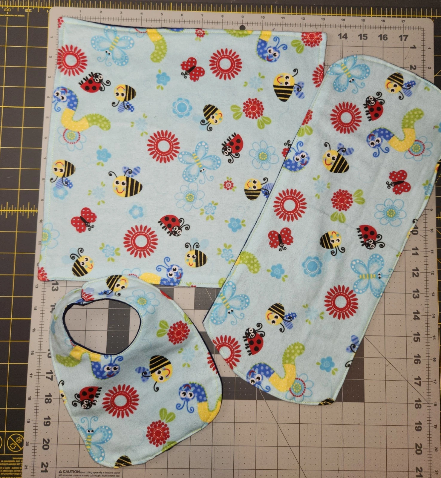 Baby Burp Cloth, Bib, and Lovey Set. Handmade. Cute Bugs