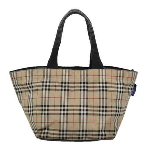 Burberrys Nova Check Blue Label Tote Bag Nylon Silver Beige Auth bs18584 - Picture 2 of 22