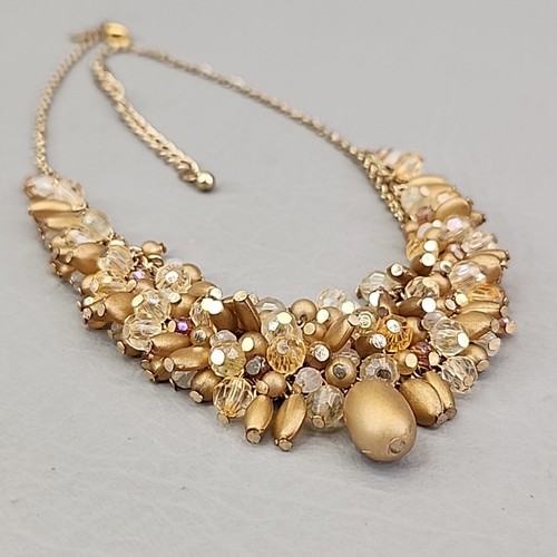 Premier Designs Necklace Gold Tone AB Beaded Dangle Center Bib Chain Jewelry 18" - Picture 9 of 18