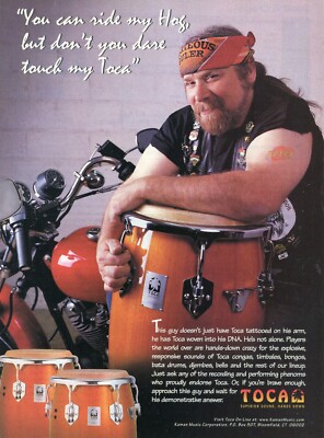 2002 Print Ad of Toca Percussion Congas biker don't touch my toca