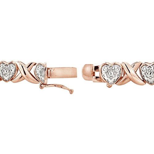 18K Rose Gold Plated Brass 1.00Ct TDW Diamond X & Heart Bracelet - Picture 2 of 3
