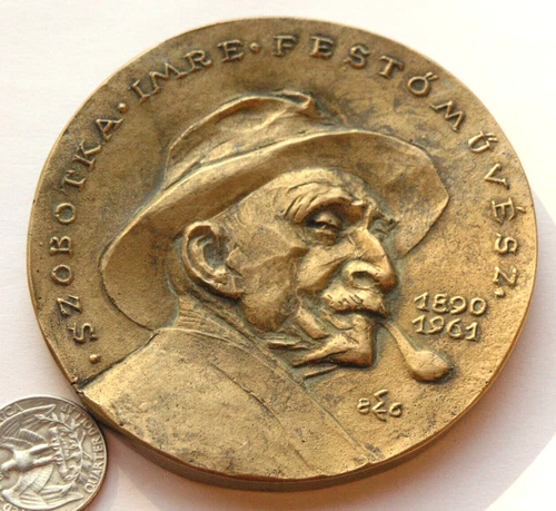 1890 1961 Imre Szobotka Hungarian painter,large bronze art plaque,medal Zsennye