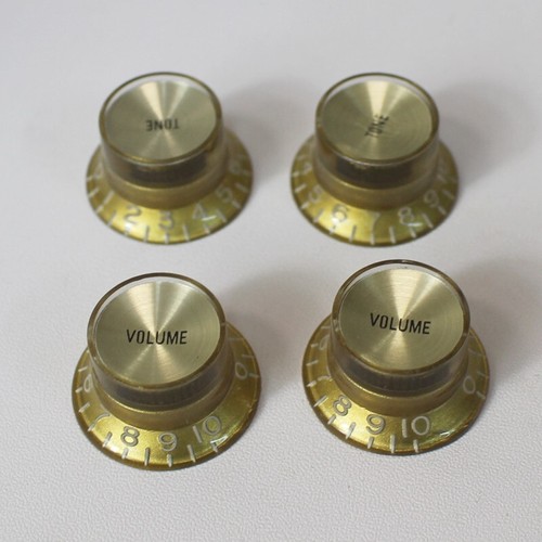4 Top Hat Bell Reflector Knobs for Gibson CTS Pots Gold Cap - Embossed GOLD - Picture 2 of 3