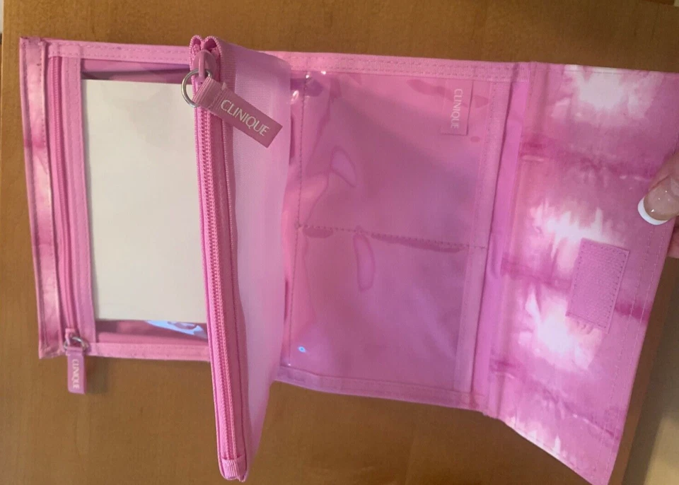 Bolsa de Maquillaje Clinique Tie Dye Rosa Púrpura Estuche de Cosméticos Cremallera Malla 2 Piezas NUEVO Foto 2 de 4