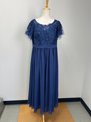 JJs House Blue A-Line Chiffon Lace Long Formal Dress Sz 16W-18W