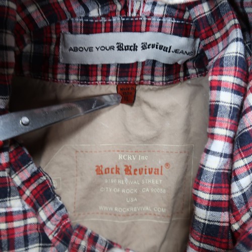 Rock Revival Shirt Mens Large Red Plaid Hooded Stonewash Pockets - Picture 3 of 10