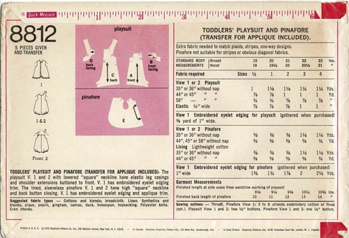 Toddlers PLAYSUIT Pattern or PINAFORE Simplicity 8812 Vintage 1970 Sewing Craft - Picture 5 of 25