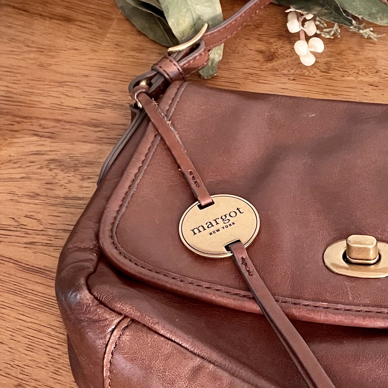 Margot Genuine Leather Fold Over Crossbody Bag Adjustable Strap Soft