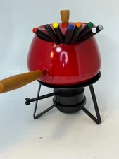 Red Retro Fondue Set New w/o Tags Party Night Japan Sterno Heat 70s 8 forks