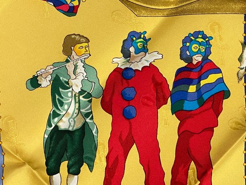 Hermes "LE CARNAVAL DE VENISE" 100% Silk carry 90cm Scarf Red Multi-color #3543 - Picture 3 of 11