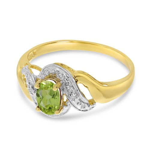 14k Yellow Gold Oval Peridot And Diamond Swirl Ring - Picture 3 of 6