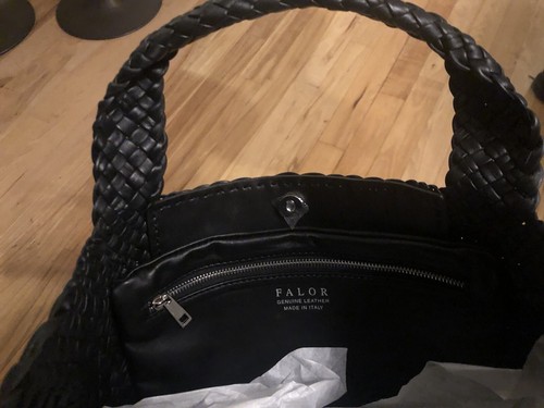 NEW STYLE FALOR FIRENZE MADE IN ITALY LARGE LEATHER WOVEN BLACK TOTE NWT - Picture 4 of 7