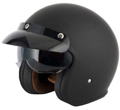 VCAN H589 OPEN FACE RETRO MOD SCOOTER MOTORCYCLE HELMET MATT BLACK
