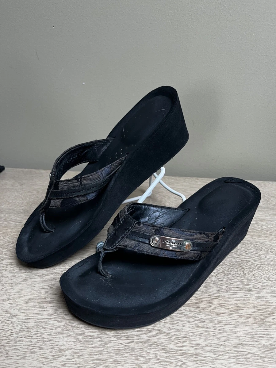Coach Jaden Wedge Flip Flop Sandals womens 7 B Black