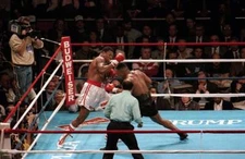 Mike Tyson Throws A Left Hook V Larry Holmes Old Boxing Photo