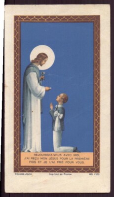 Andachtsbild '' Freut euch mit mir '' Kommunion Heiliger Firmin, 1946