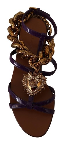 DOLCE & GABBANA Shoes Flats Sandals Purple Leather Devotion EU38.5 / US8 $1300 - Picture 2 of 9