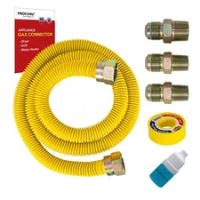 1/2" OD x 72" (6Ft) Universal Gas Flex Connector Kit, SafeGuard Yellow Coated...