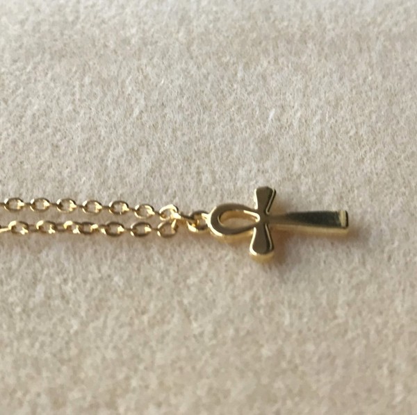 Alternate view of Small Egyptian Ankh Crux Ansata Cross Gold Plated 18" Chain Necklace Gift Bag