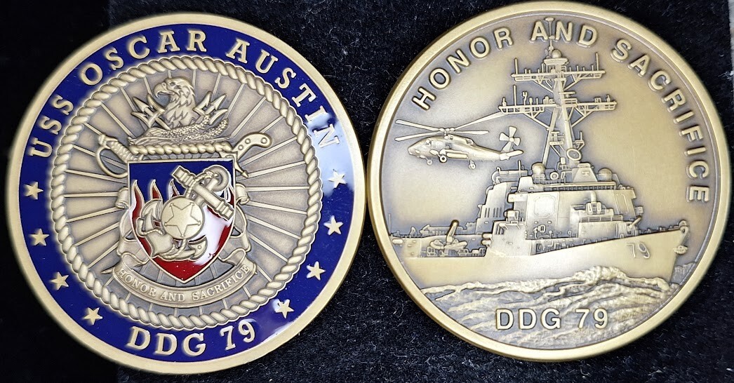 USS Oscar Austin DDG-79 Navy Challenge Coin Honor Sacrifice