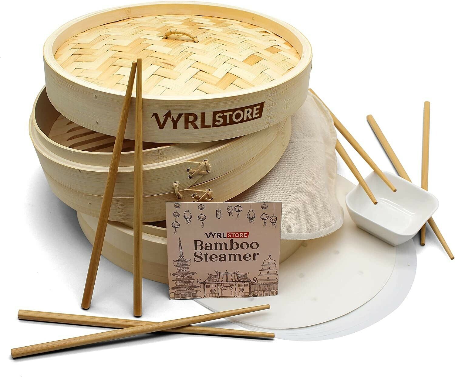 Bamboo Steamer for Cooking Premium Steamer Basket -4 Pairs Chops