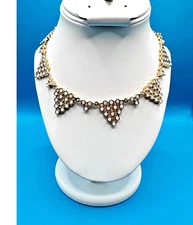 Rachel Zoe Bib Necklace Gold Tone White Enamel Triangles Signed  New Without Tag