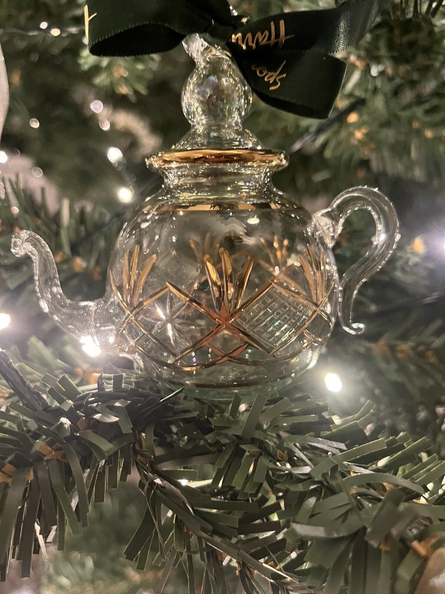 Harrods Blown Glass Teapot Ornament Christmas Tree Bauble Decoration Ribbon