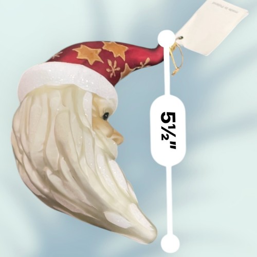 Santa Clause Crescent Blown Glass Christmas Ornament Red Hat Stars Poland 5.5” - Picture 13 of 14