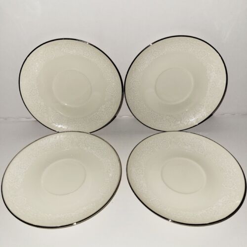 Gorham BRIDAL BOUQUET Set di 4 piattini (6") FINE CHINA crema + bordo platino - Foto 6 di 16