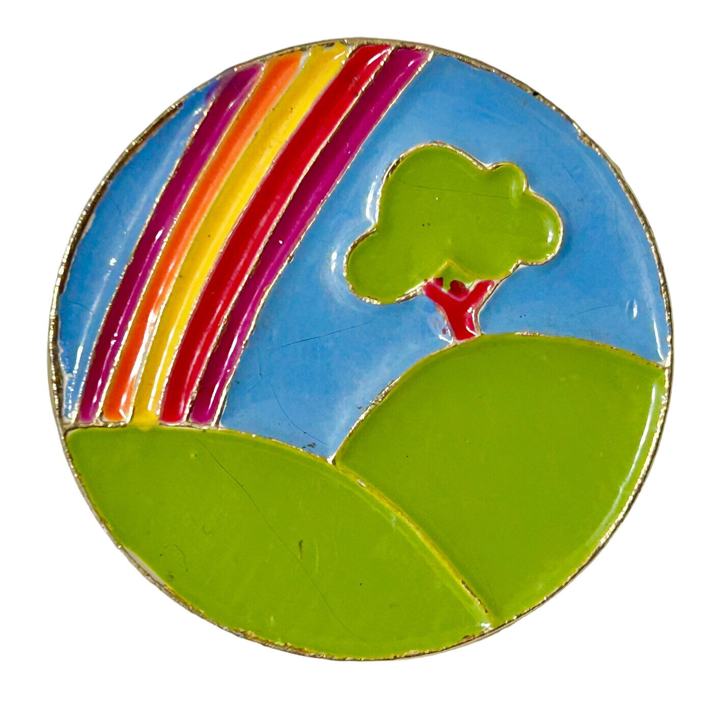 Vintage Enameled Rainbow Circle Brooch Pin Multic… - image 1